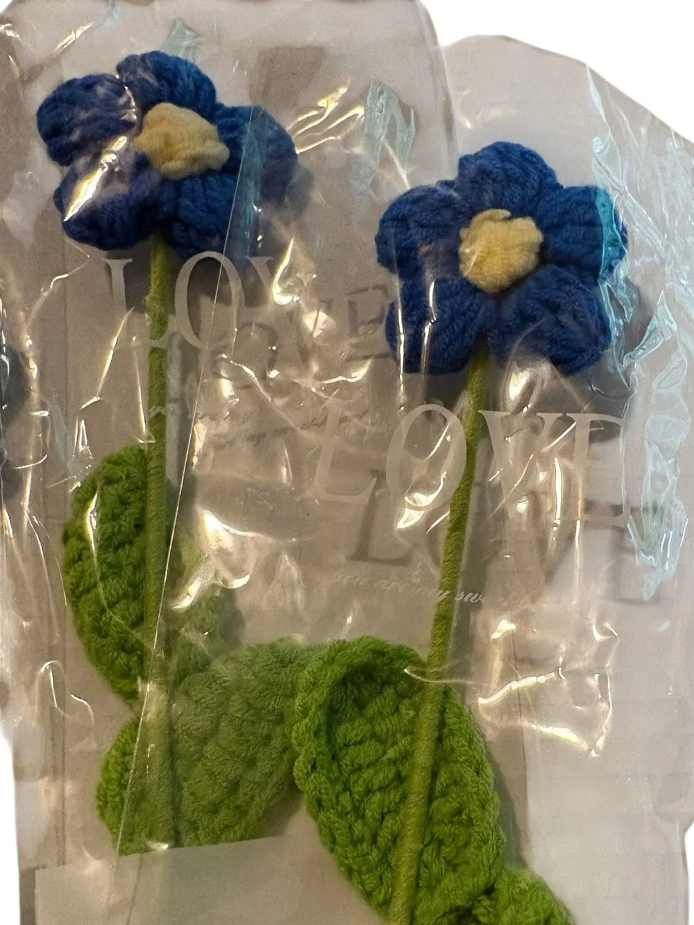 Handmade Blue Crochet Flower Roses - Set of 5